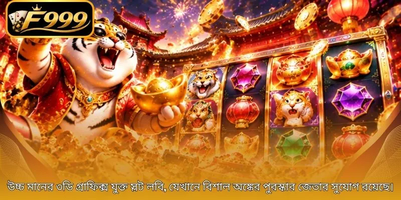উচ্চ মানের ৩ডি গ্রাফিক্স যুক্ত স্লট লবি, যেখানে বিশাল অঙ্কের পুরস্কার জেতার সুযোগ রয়েছে।